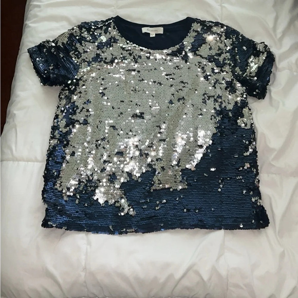 Blue and silver color changing Two by Vince Cumato Sequin Top - Picture 2 of 3